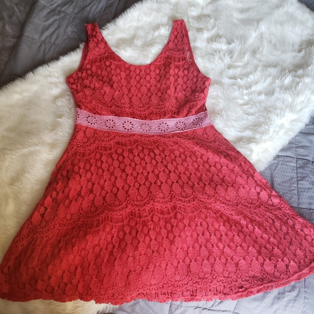 Crochet Style Coral Spring Dress 🥰